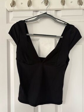 Free People Black Cap-Sleeve V-Neck Top